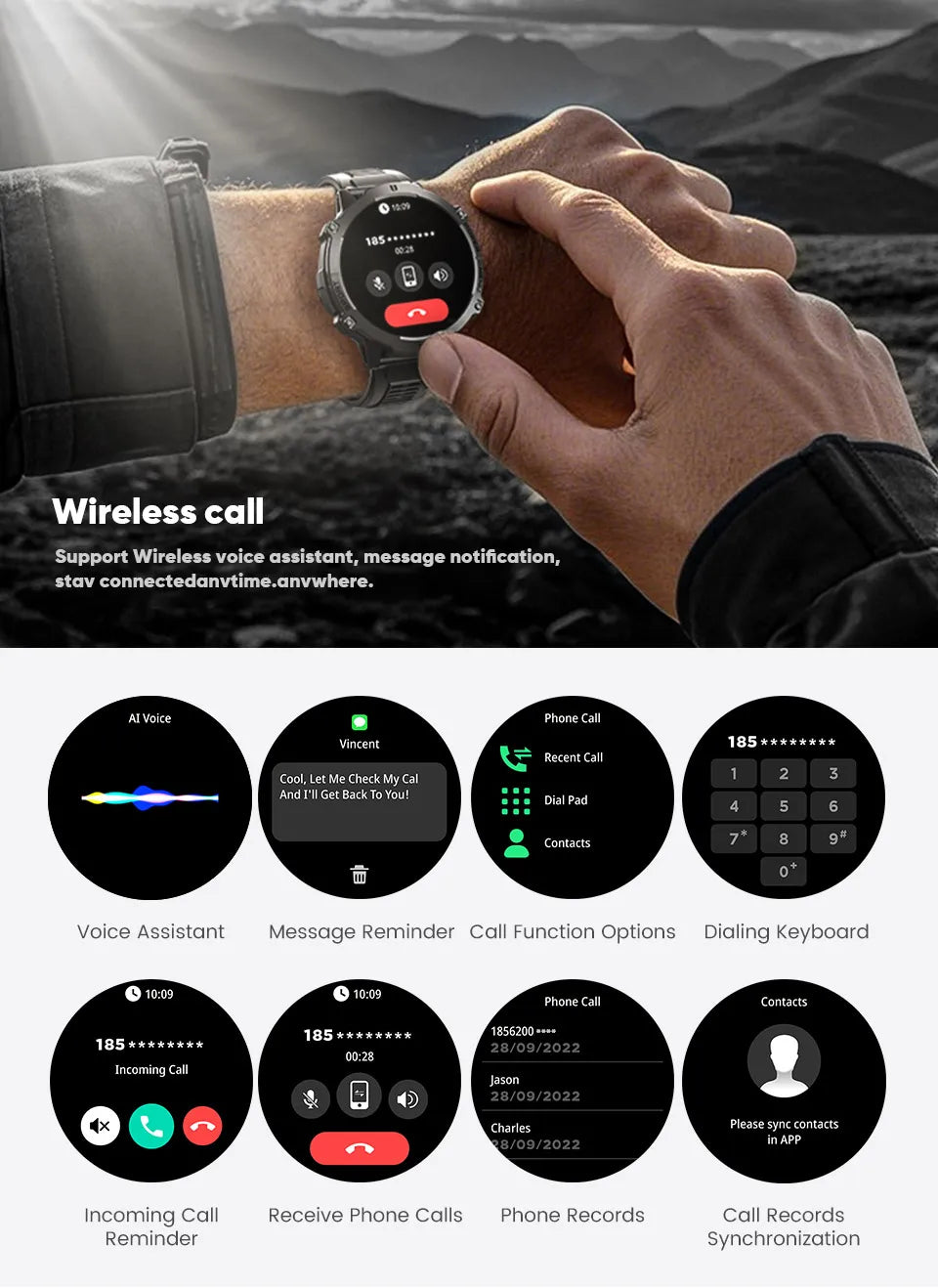 LIGE Orologio Smartwatch Uomo Con Display AMOLED Altimetro Barometro Bussola Batteria 900mAh Ultra Lunga Durata Sportivo