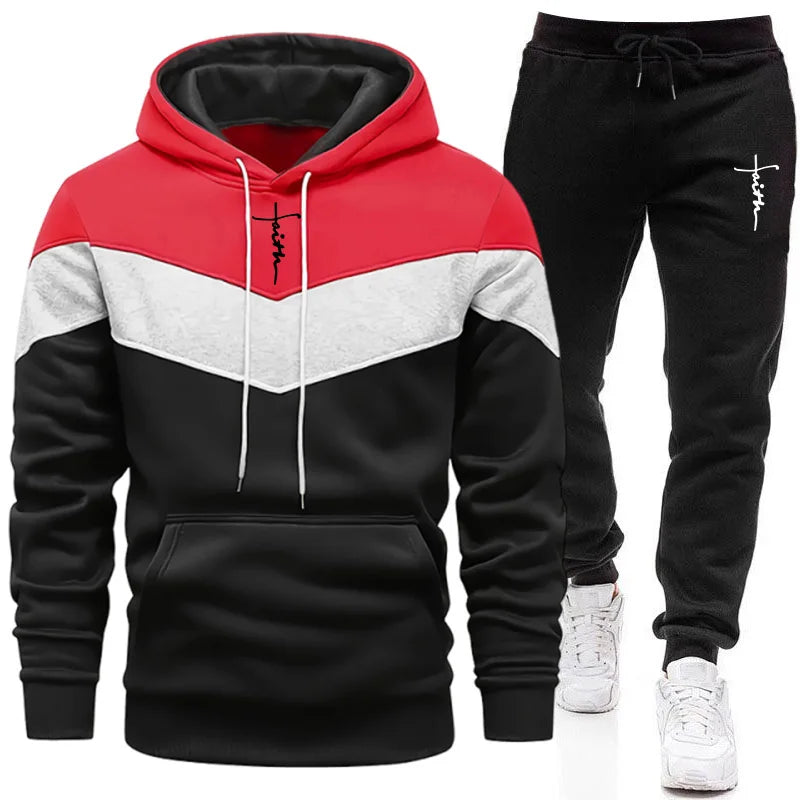 Completo Tuta Da Uomo Felpa Con Cappuccio Tricolore Autunno Inverno Moda Casual Comfort Alta Qualità Pantaloni Abbinati