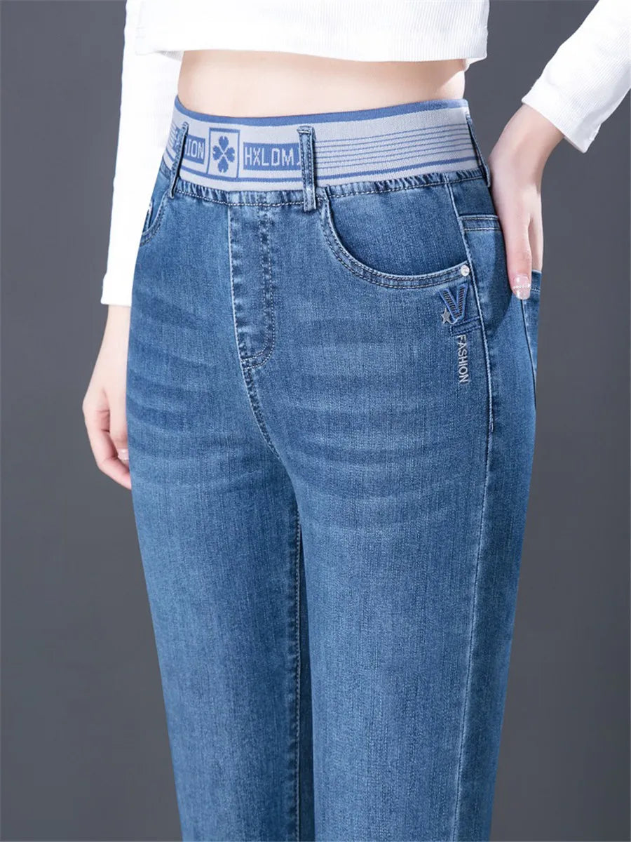 Jeans Da Donna Vita Alta Elastico Skinny Denim Retro Stretch Taglia 36 In Stile Coreano Elegante