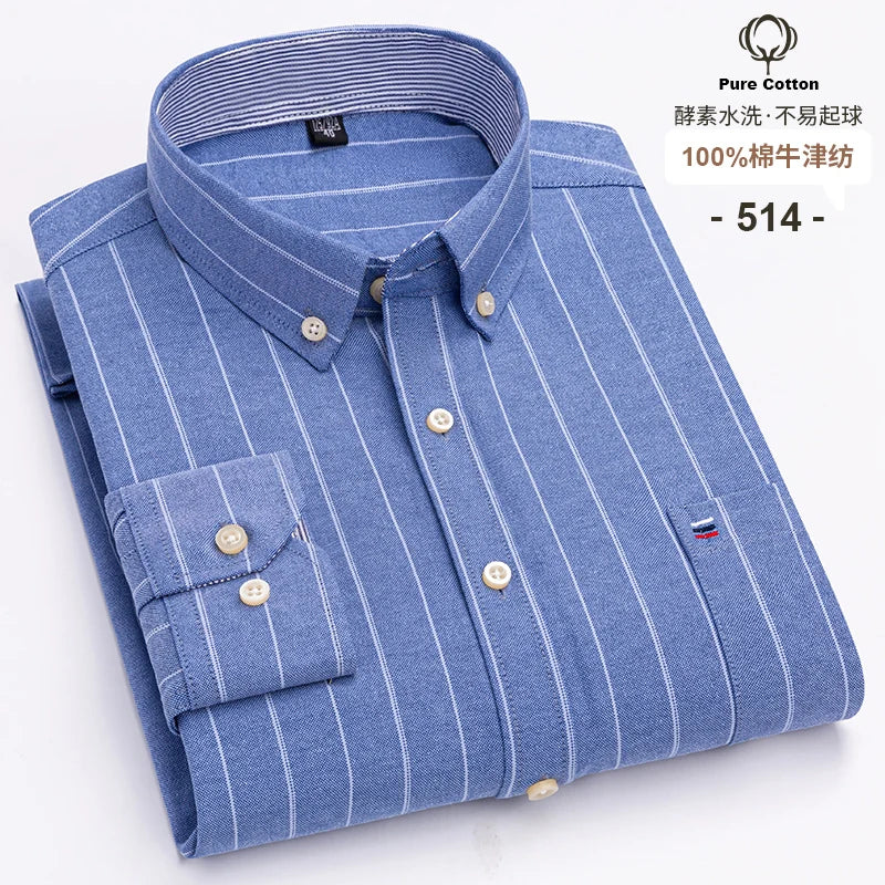 Camicia Da Uomo In Cotone Oxford A Quadri Maniche Lunghe Vestibilità Regolare Con Tasca Frontale