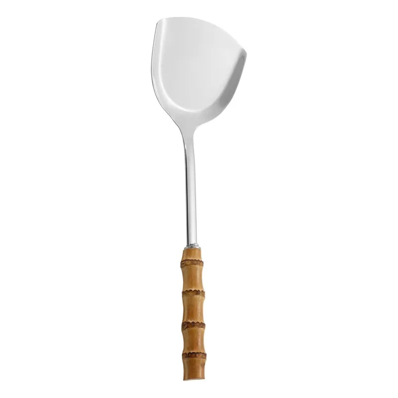 Pala Frittura In Acciaio Inossidabile Con Manico In Bambù Naturale E Cucchiaio Zuppa Giapponese Set Utensili Cucina