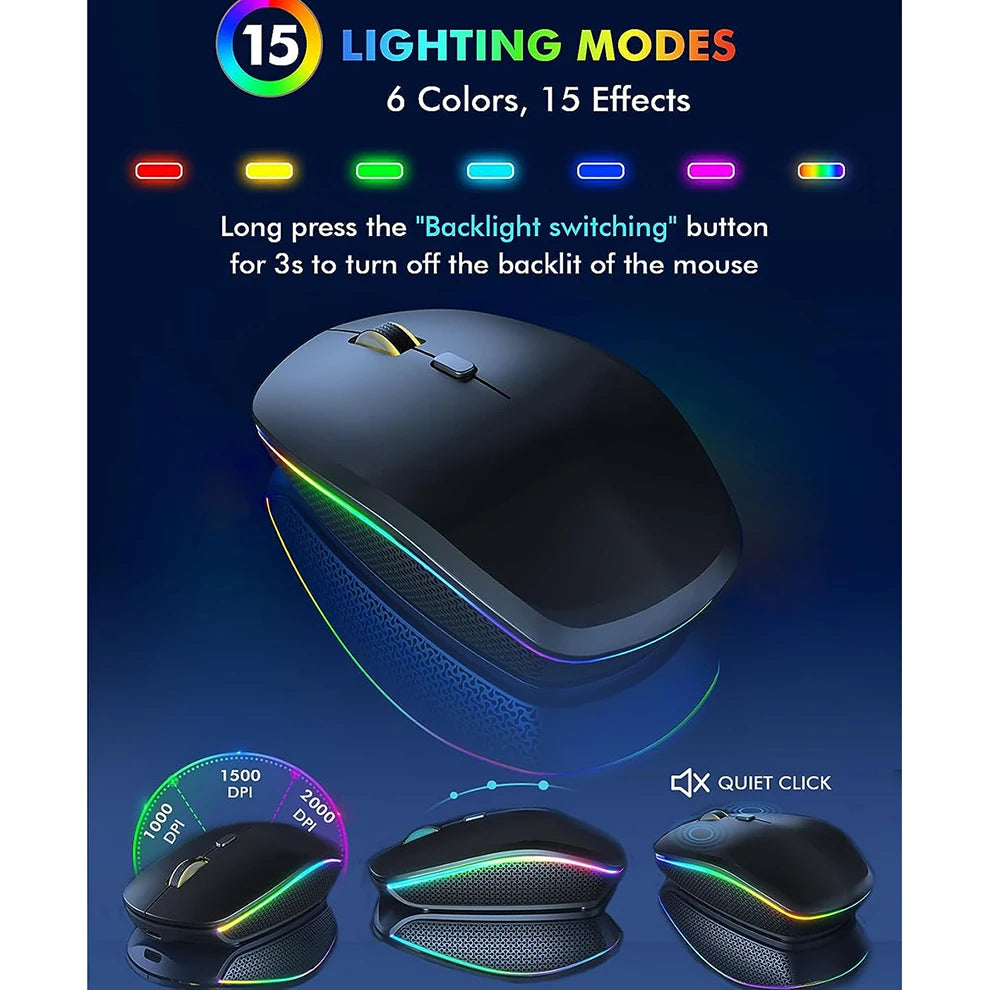 JOMAA Tastiera Wireless E Mouse 2.4G RGB Retroilluminato Ricaricabile Full Size Ergonomico Tipo C
