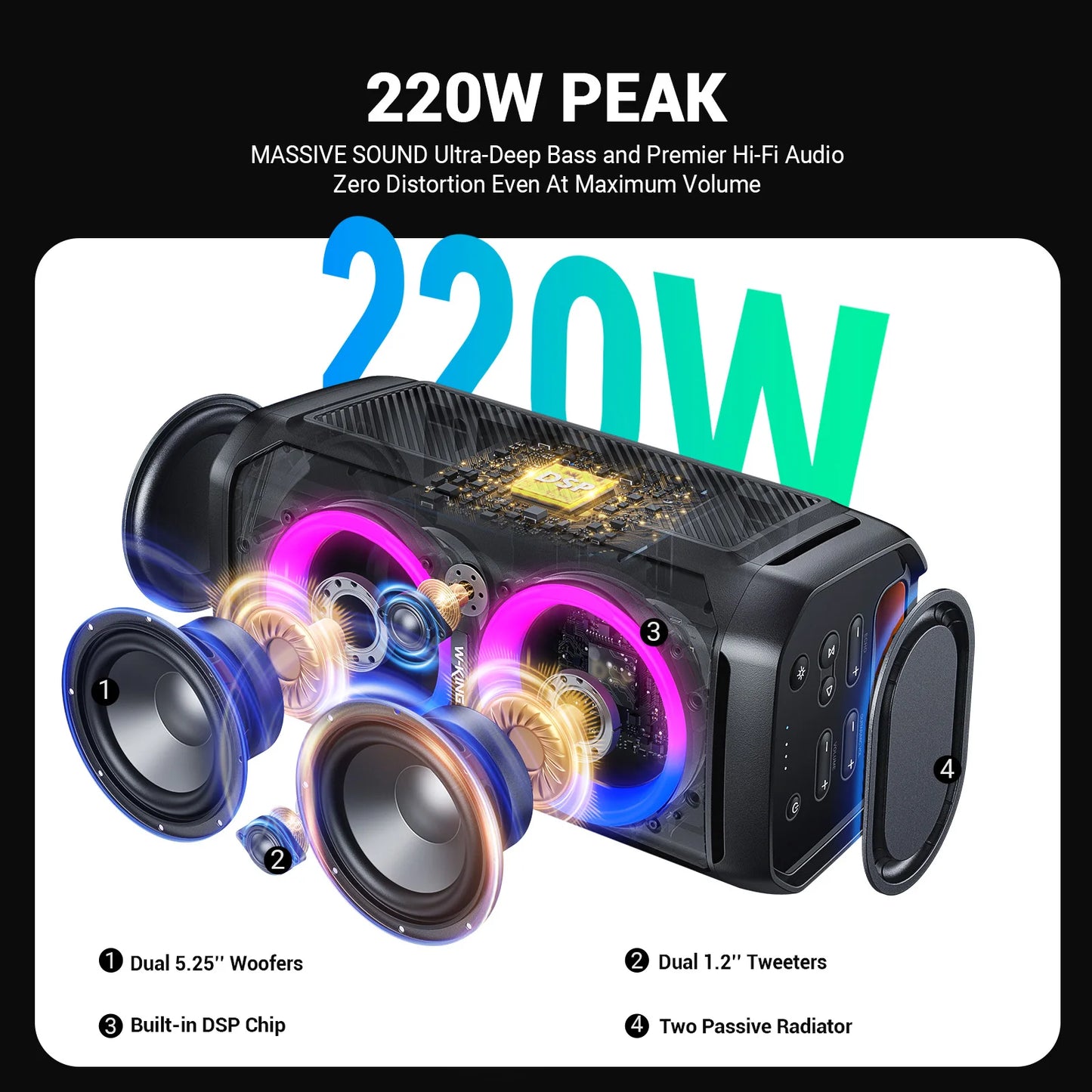 W-King T11 Bluetooth Altoparlante Portatile Impermeabile IPX6 100W RMS Con Bassi Profondi Suono Potente 115dB