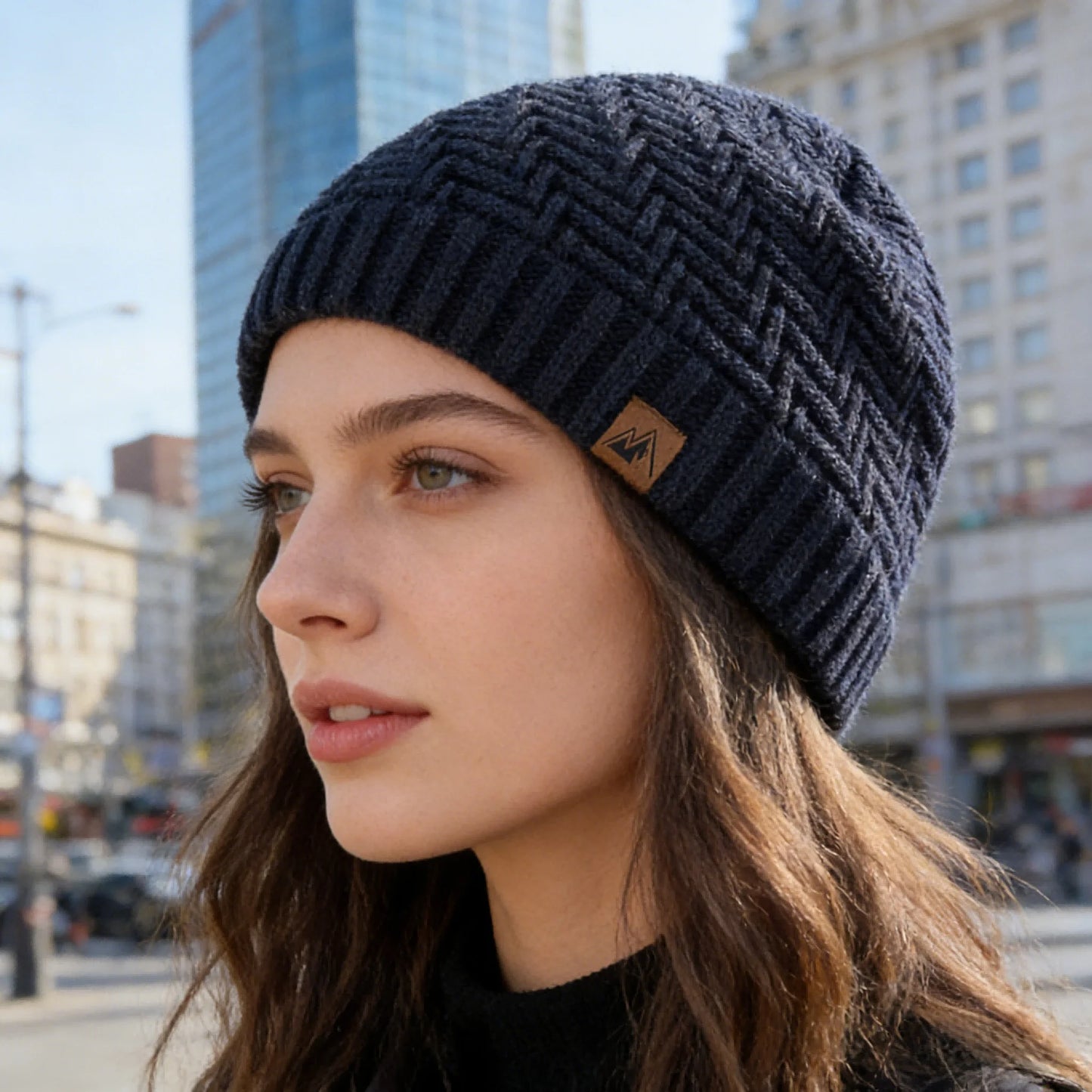 Berretto Invernale Unisex Peak Labal Lavorato A Maglia Con Fodera In Pelliccia Peluche Per Esterni Uomo Donna