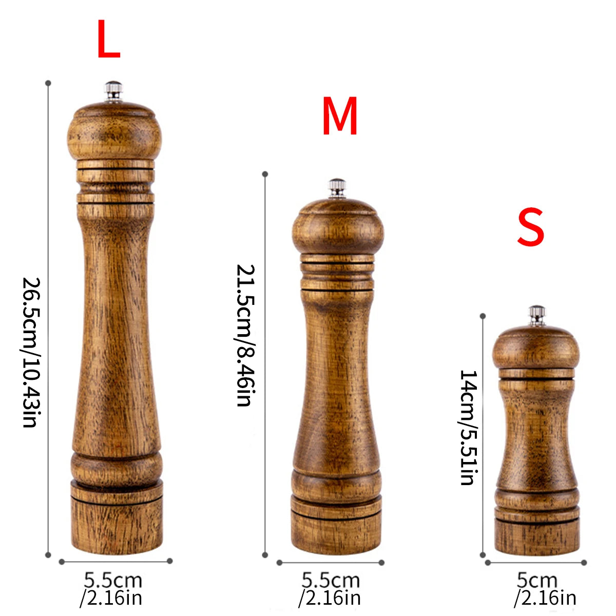 1 macinacaffè manuale da 5 pollici 8 pollici 10 pollici; macinapepe; legno di quercia; pepe del Sichuan; polvere di pepe appena macinata; barattolo di condimento.
