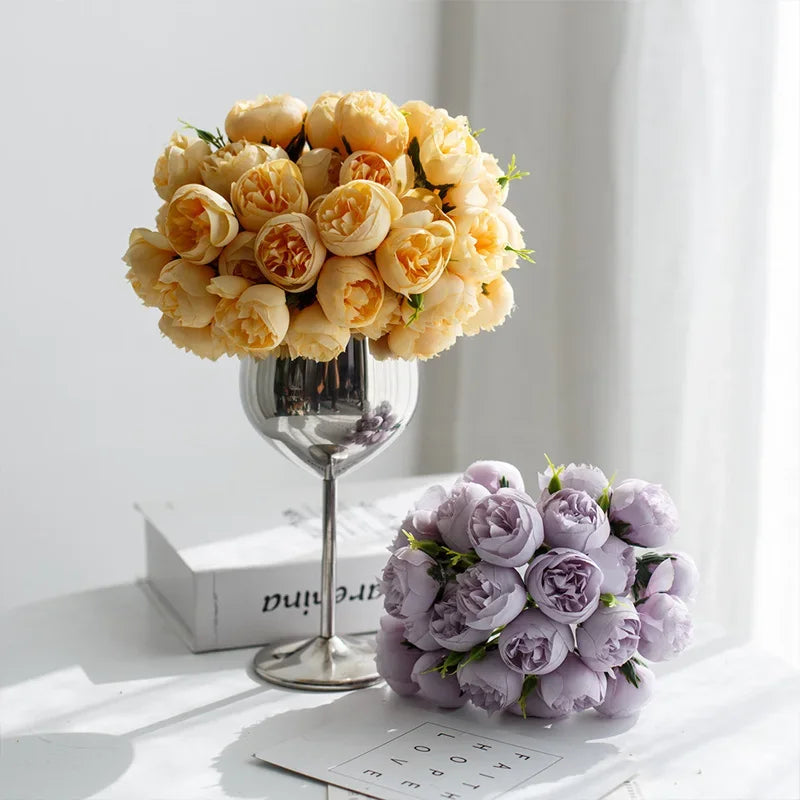 Rosa Rosa Peonia Fiori Artificiali In Seta Bouquet Da 27 Teste Per Vaso Da Tavolo Decorazione Nozze Casa