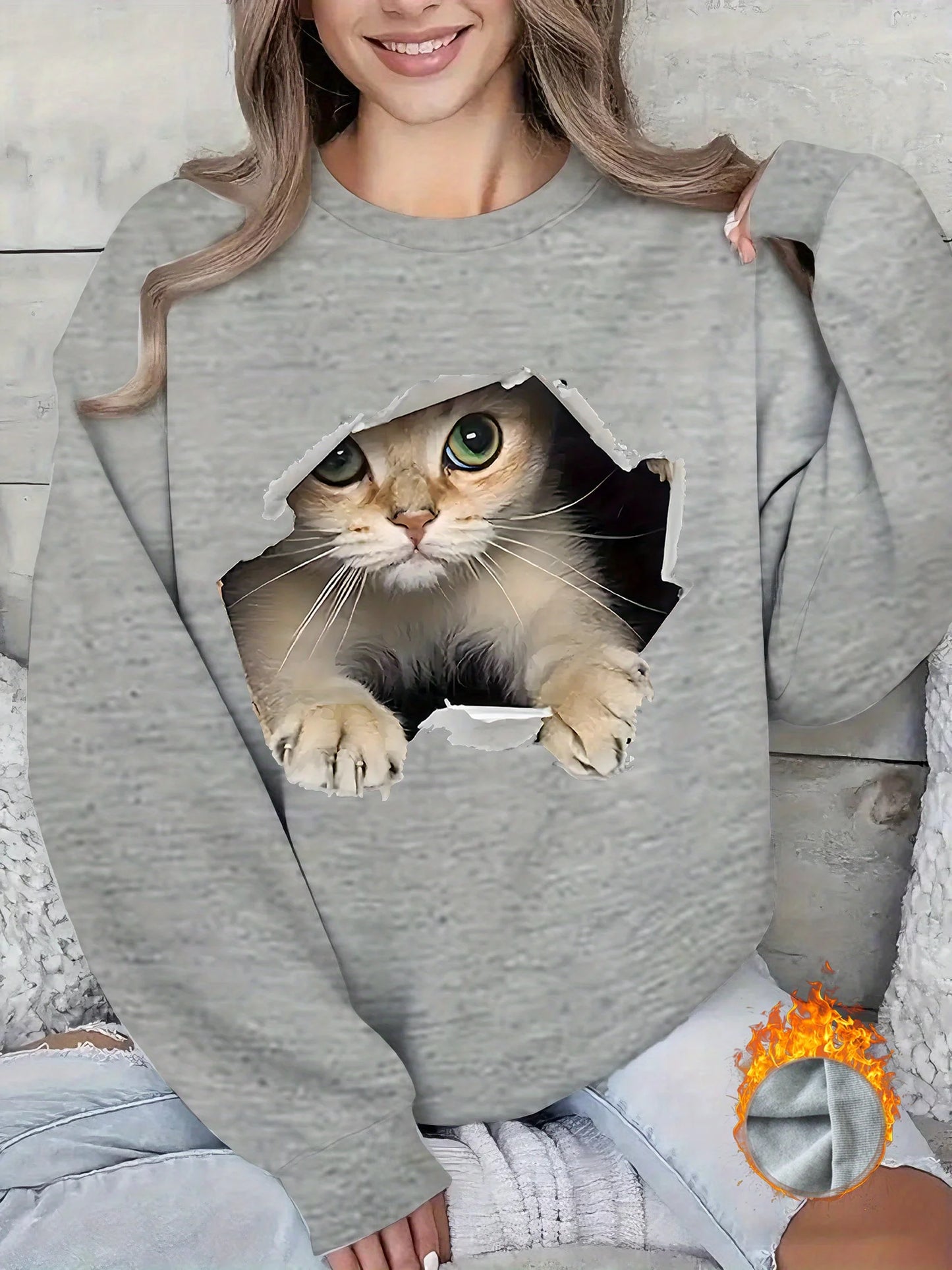 Felpa Donna Con Stampa Cuore Design Geometrico Manica Lunga Girocollo Lavabile In Lavatrice Vestibilità Regolare Autunno