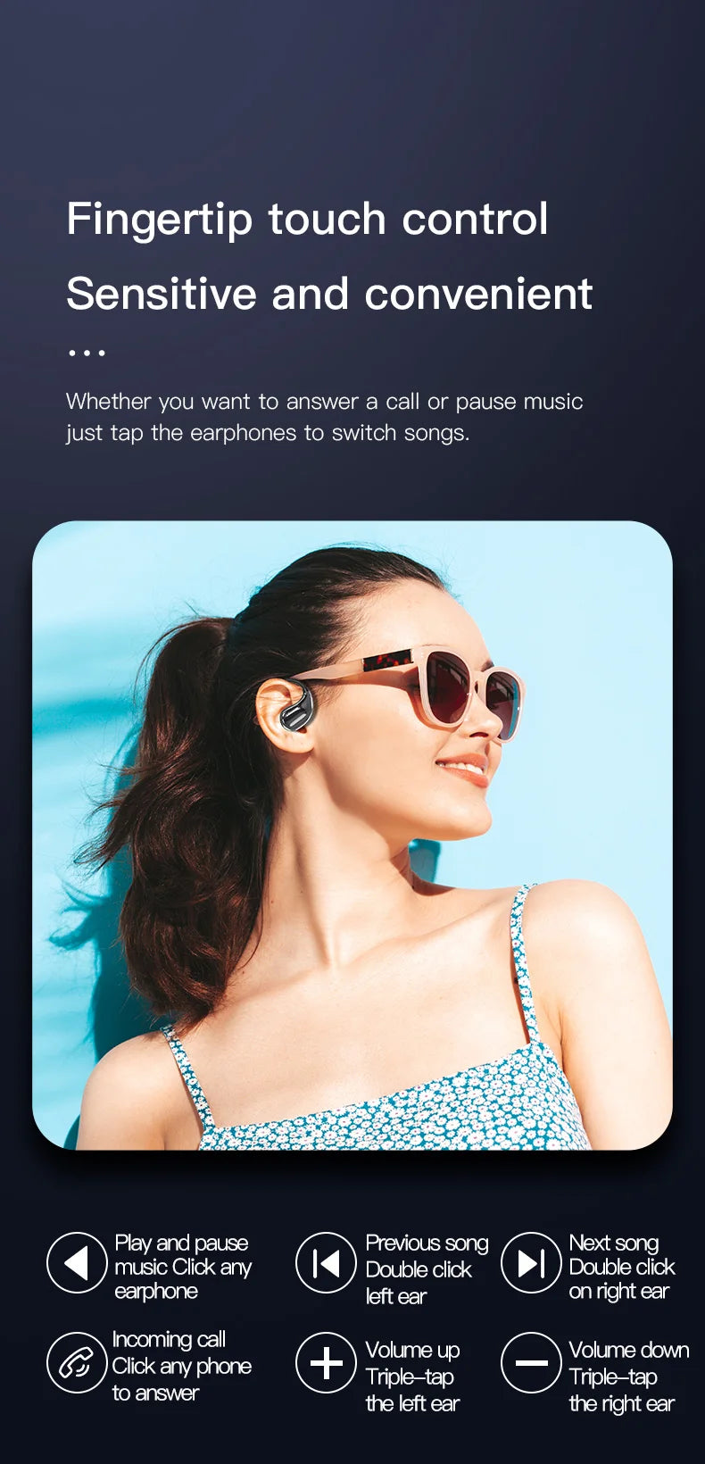 Cuffie Wireless Bluetooth Con Gancio Per L Orecchio Auricolari Stereo Impermeabili Display LED Controllo Touch