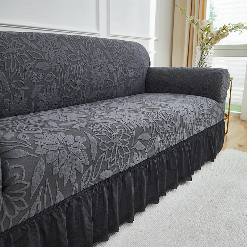 Copridivano Elasticizzato Jacquard Con Gonna Fodera Antiscivolo Antipolvere Tinta Unita Per Soggiorno 1Pezzo