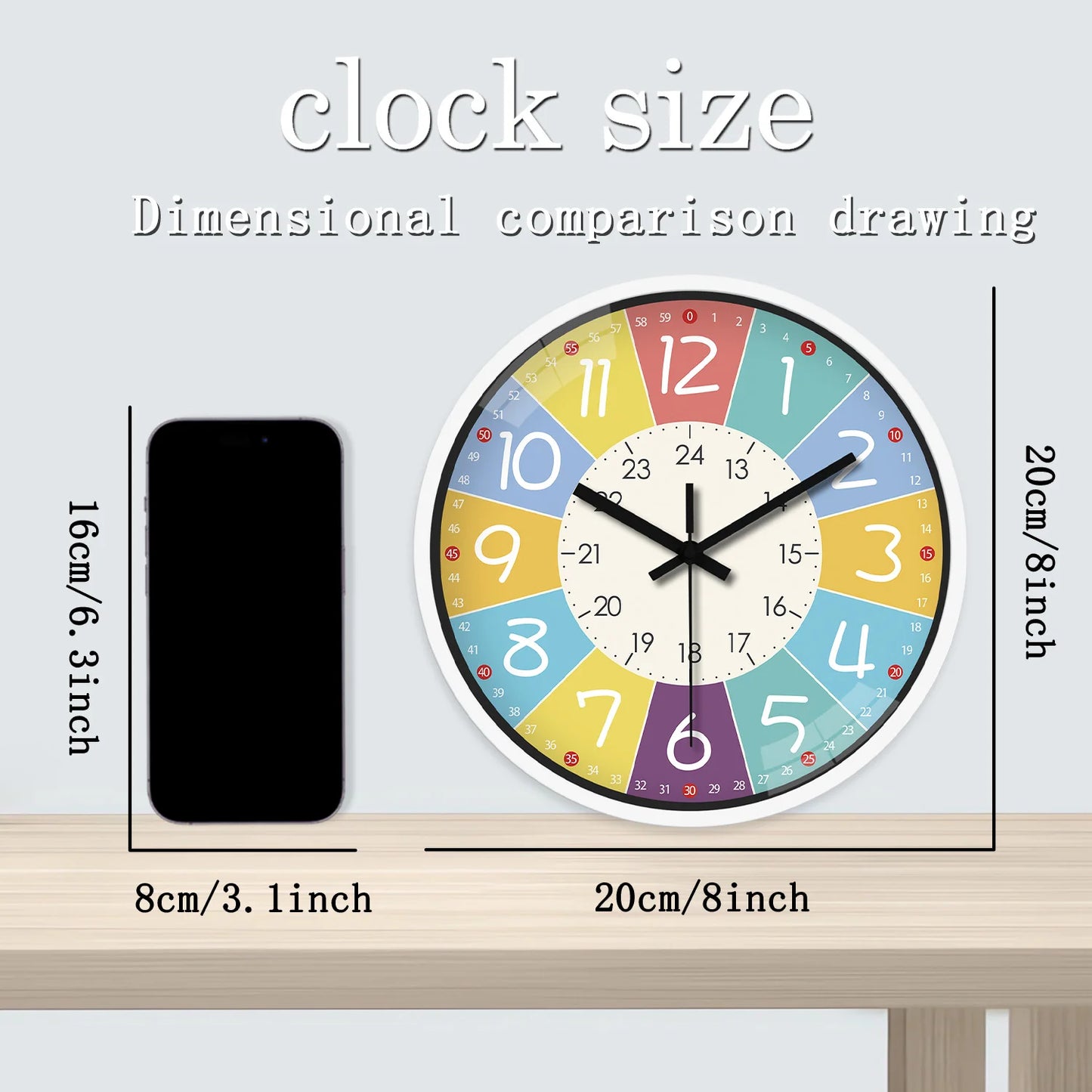 Orologio Da Parete Rotondo Da 8 Pollici Silenzioso Design Moderno Per Bambini Accessori Decorativi