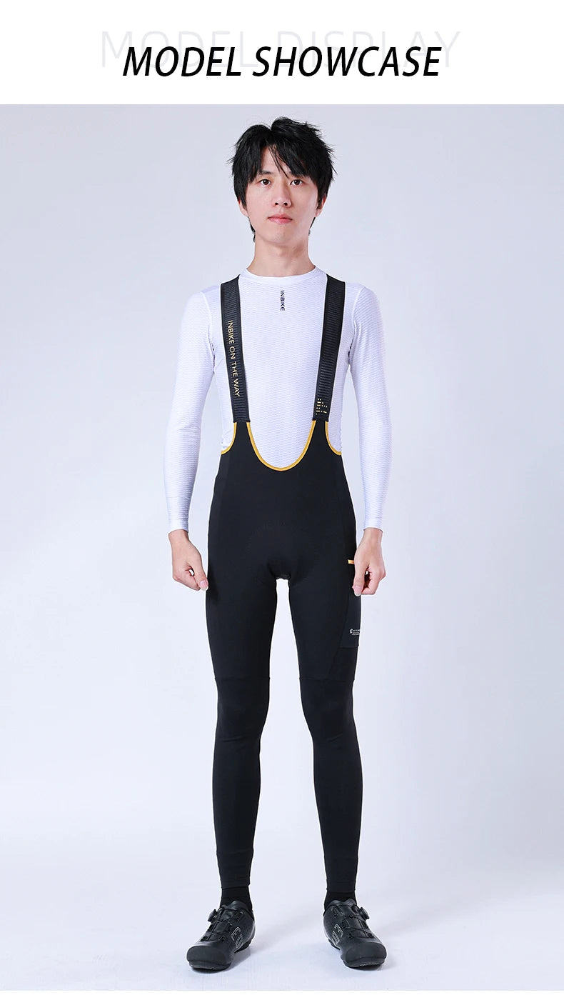 INBIKE Pantaloni Con Bretelle Per Bici Da Strada In Pile Per Uomo Termici Invernali Antivento MTB Ciclismo