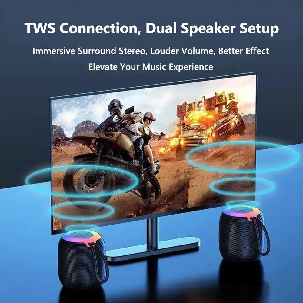 Altoparlante Bluetooth Portatile Con Luce RGB Mini Subwoofer Suono Stereo Senza Fili Per Campeggio Auto Casa
