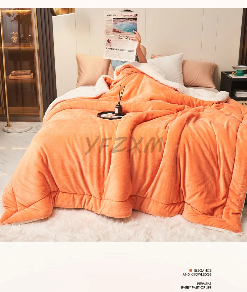 Coperta Super Morbida In Lana Di Agnello Imitazione Pile Autunno Inverno Doppia Regina Per Divano Latte Alta Qualità