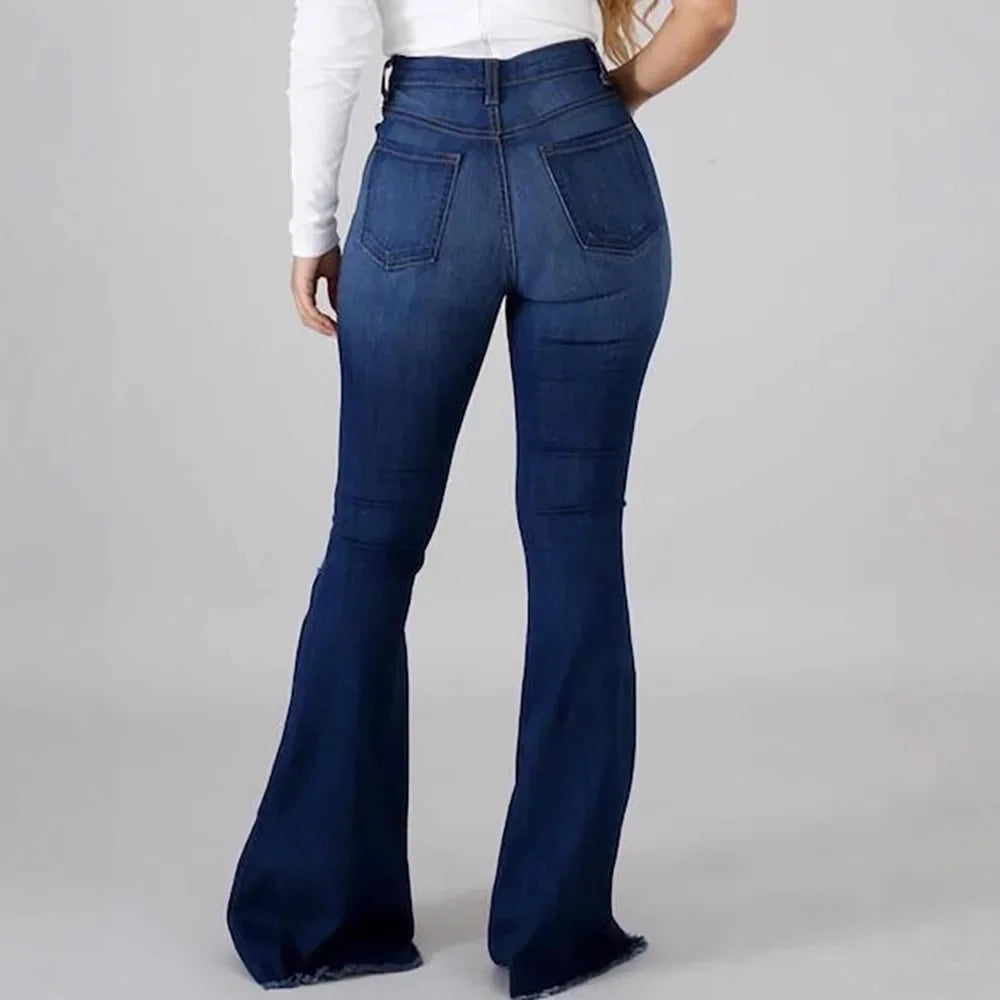 Jeans Zampa Elefante Vita Alta Da Donna Con Strappi Pantaloni Lunghi Super Elastici Design Lavato Origine Cinese