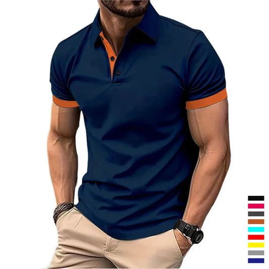 Polo Da Uomo Manica Corta Casual Slim Fit Color Blocking Streetwear Stile Inglese Per Moda Uomo
