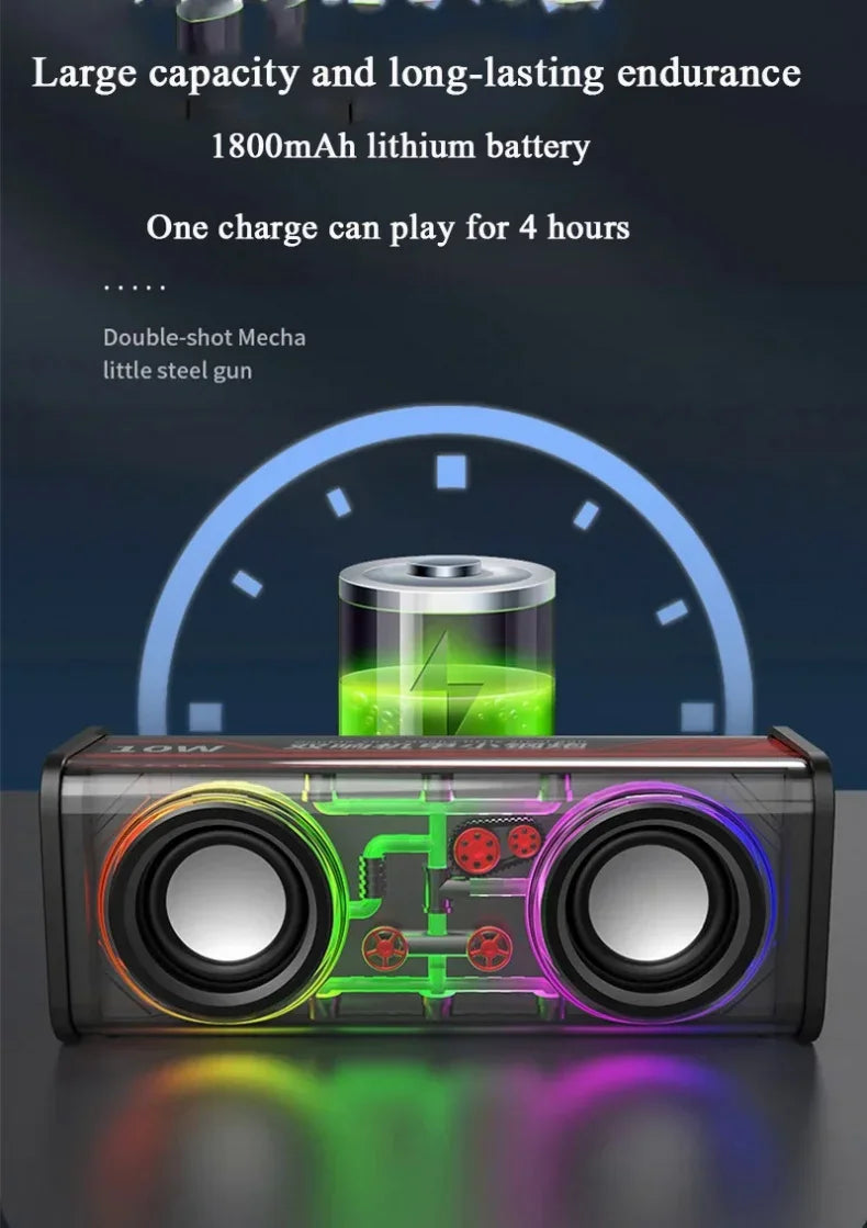 V8 Trasparente Altoparlante Bluetooth 5.0 Wireless Doppio Bassi Diaframma Subwoofer RGB Luce Mini Altoparlante per Festa