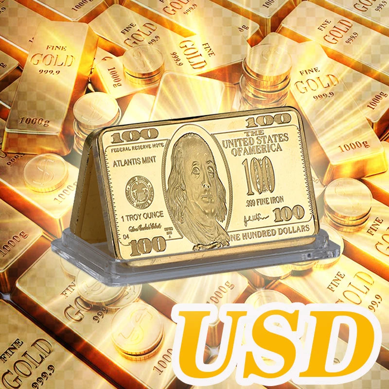 Barra Placcata Oro 24K E Argento Design Dollaro USA Moneta Souvenir Da Collezione Regalo Per Uomo