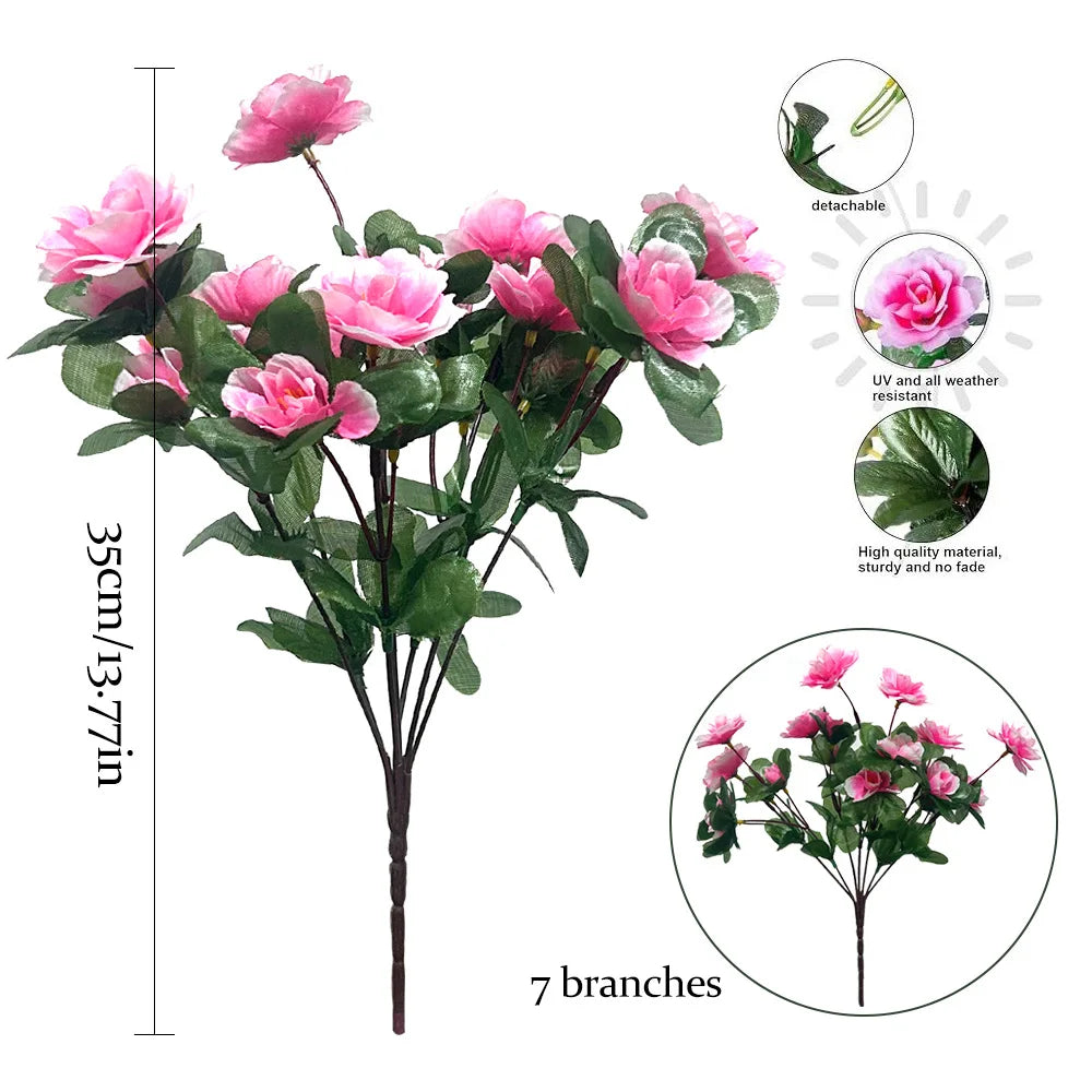 Set da 2 Pezzi Fiori Artificiali Azalea Rosse Autunno UV Resistenti per Decorazioni Interni della Casa