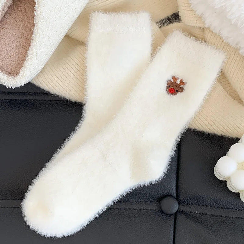 Calzini Invernali Caldi Ispessiti Con Pelliccia Di Visone Bianca Per Natale Decorazioni Albero Con Pupazzo Di Neve