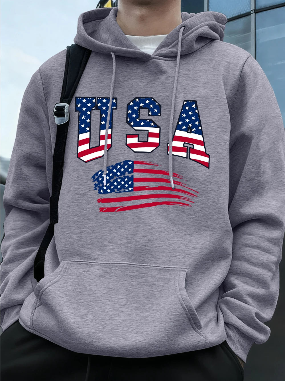Felpa Con Cappuccio Da Uomo Con Stampa Bandiera USA In Pile Invernale Caldo Oversize Hip Hop Abbigliamento Sportivo