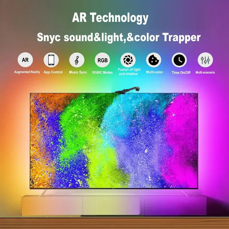 Retroilluminazione A LED Per TV 55 75 Pollici Fotocamera Strisce RGBIC Sincronizzazione Schermo Musica Decorazione Stanza