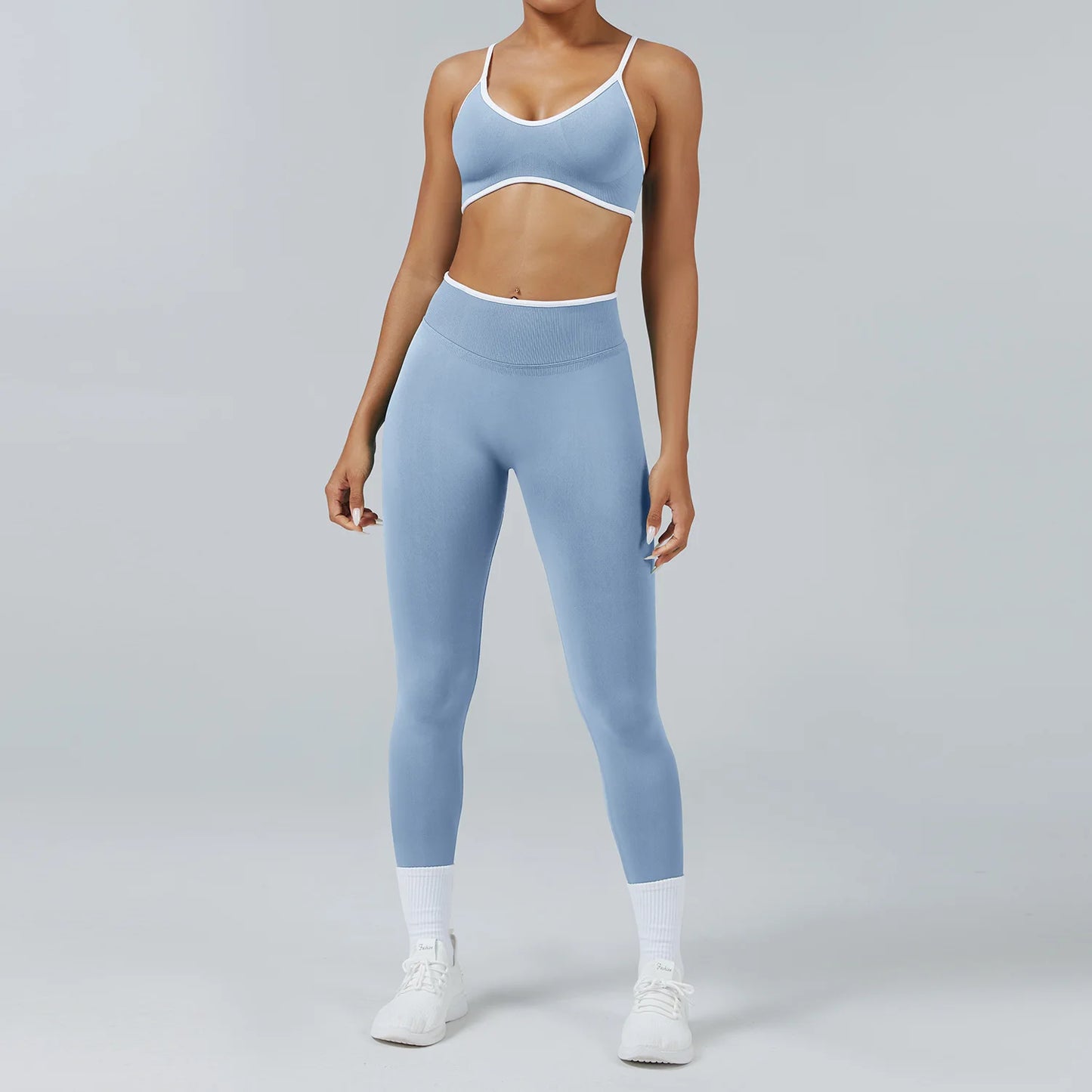 Set Fitness Da Donna 2 Pezzi Leggings Vita Alta Senza Cuciture E Reggiseno Sportivo Per Yoga Palestra Cardio Estivo