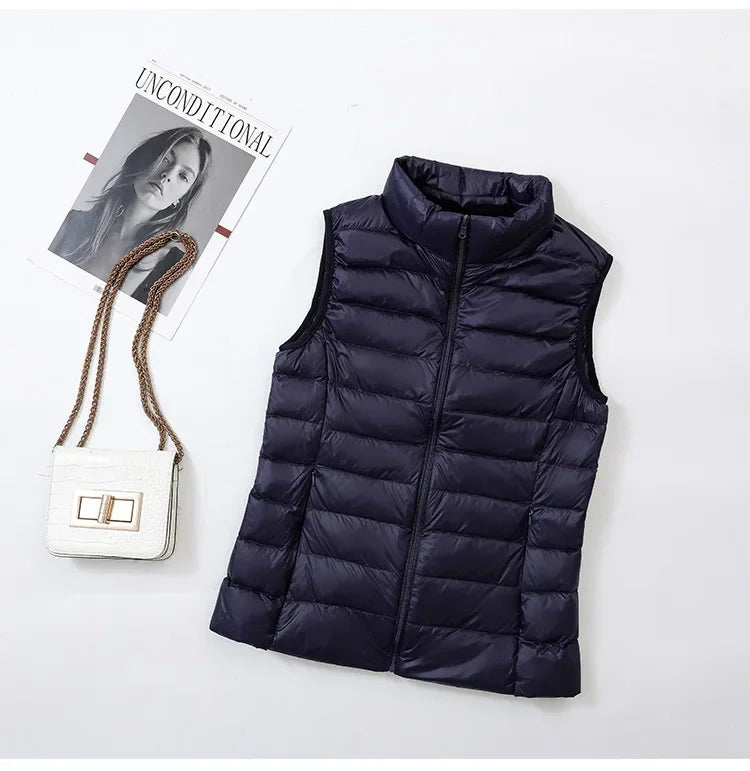 Gilet Piumino Donna Leggero Autunno Primavera Bianco Senza Maniche Piumino D Anatra Per Ufficio