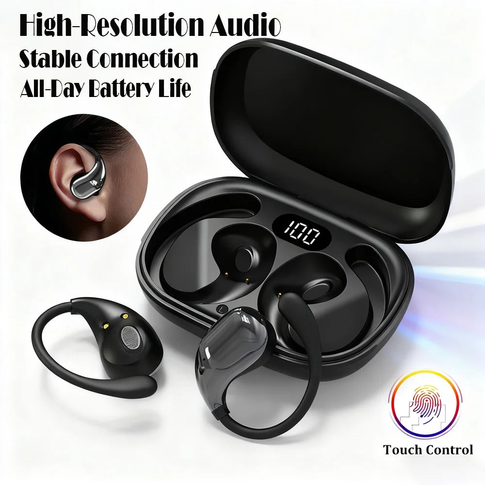 Cuffie Wireless Bluetooth Con Gancio Per L Orecchio Auricolari Stereo Impermeabili Display LED Controllo Touch