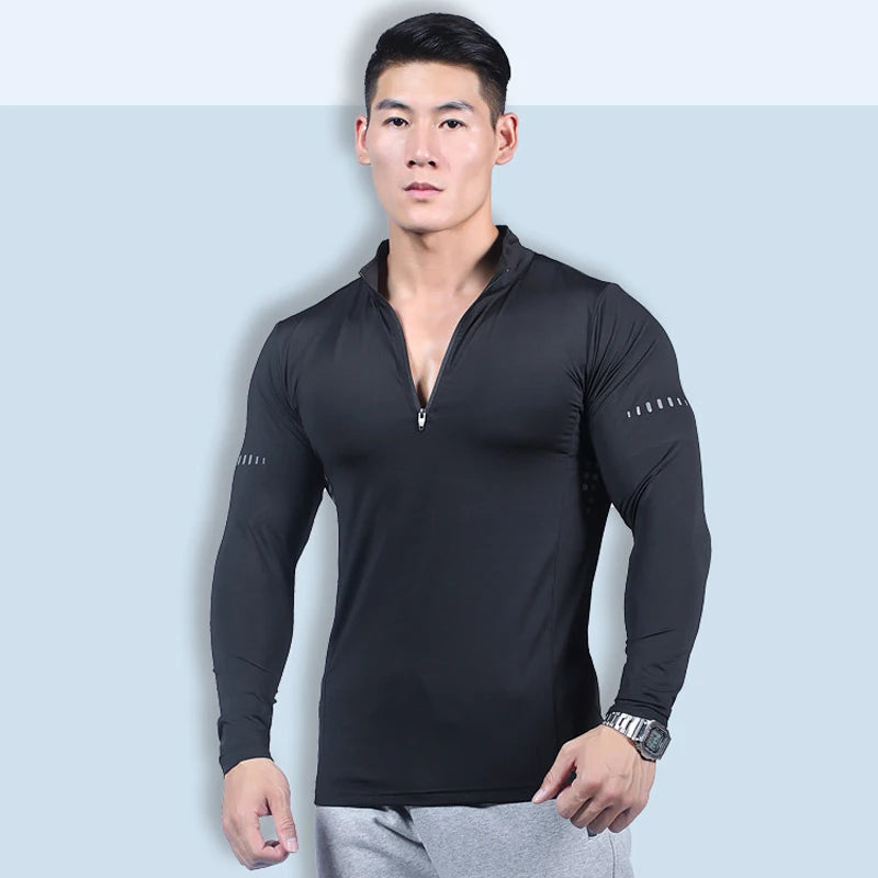 Maglia Da Fitness Da Uomo A Maniche Lunghe Per Corsa Palestra Sportiva Compression Rashguard Attillata
