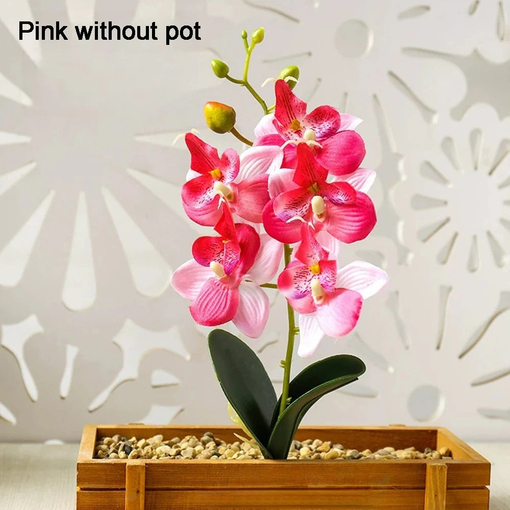 Orchidee Artificiali Con Vaso Bianco Pianta Finta Seta Decorazione Domestica Fiori Finti