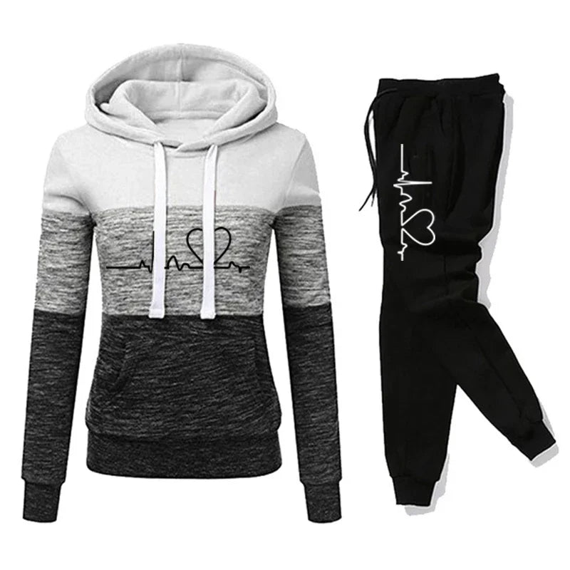 Tuta Da Donna Color Block Con Cappuccio Felpa Pantaloni Sportivi Versatili Casual Jogging Abiti Dalla Taglia S Fino A 3XL