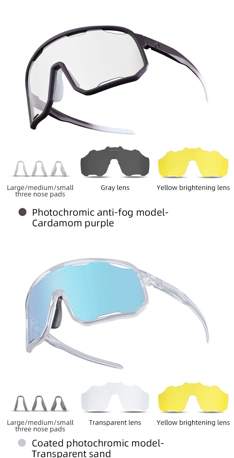 Rockbros Occhiali Da Ciclismo Unisex Polarizzati Fotocromatici Da Sole Con Montatura Grande UV400 E Due Lenti