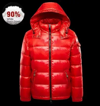 Parka Invernale Uomo Lucido Con Cappuccio Cerniera Spesso Caldo Piumino Anatra Bianca