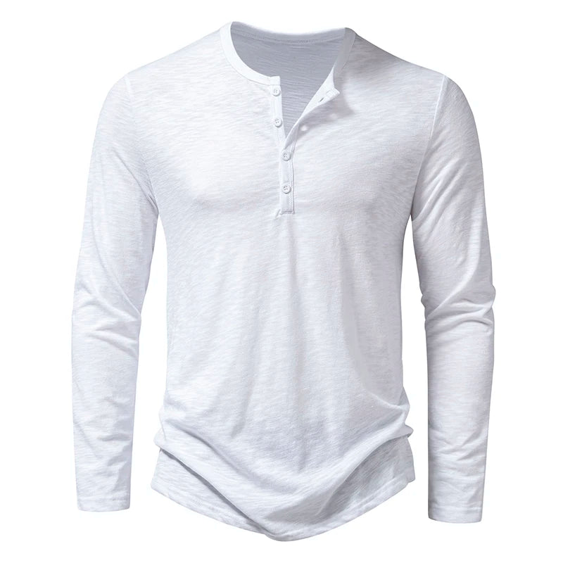 T Shirt Henley In Cotone Da Uomo Maniche Lunghe Con Colletto A Bottoni Casual Streetwear Traspirante