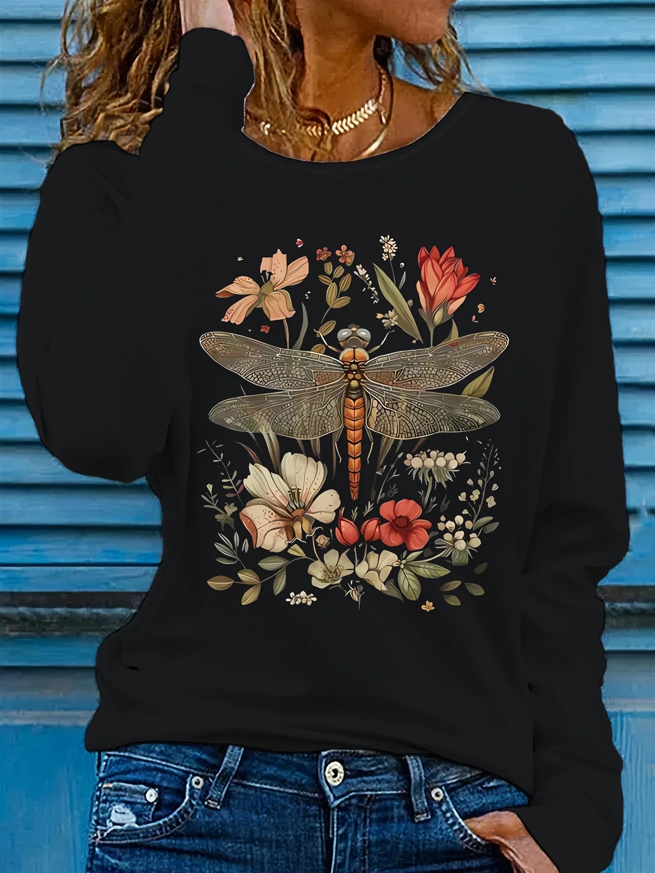 T Shirt Da Donna Autunno Inverno 100 Percento Cotone Con Stampa Cuore Girocollo Maniche Lunghe