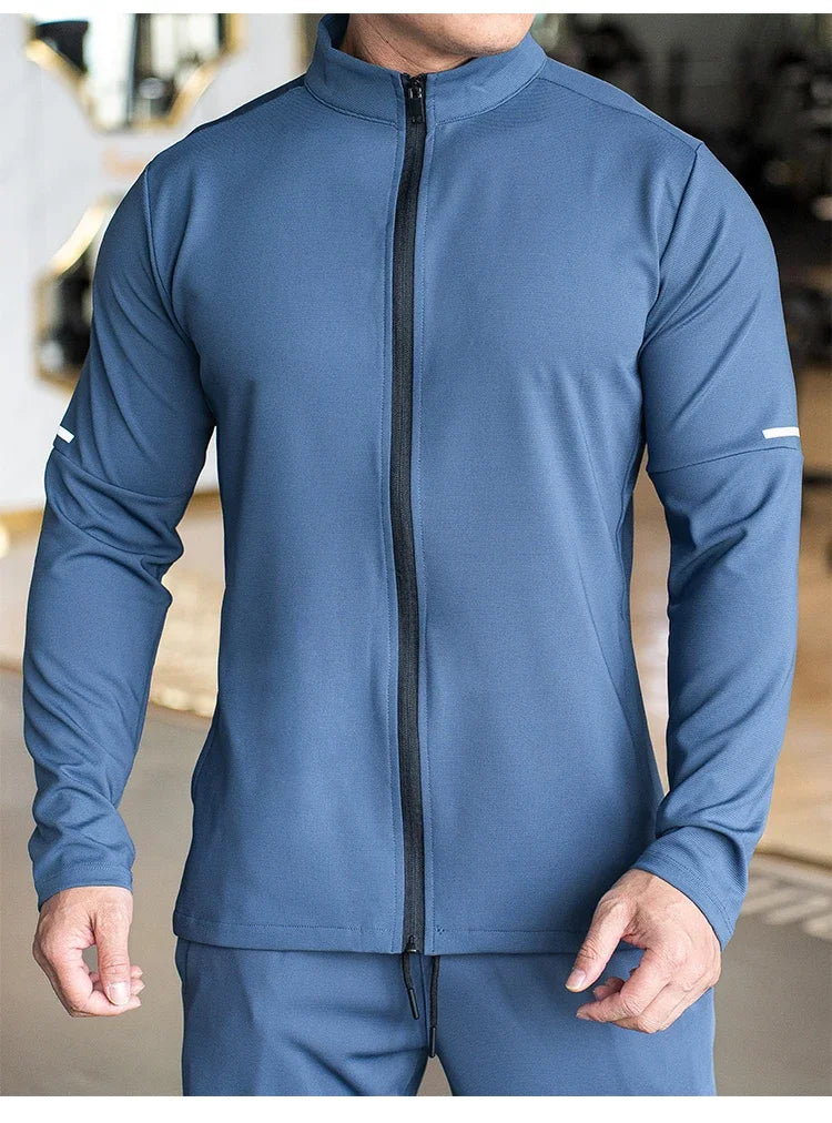 Felpa Con Zip Da Allenamento Per Uomo Manica Lunga Colletto Rialzato Tinta Unita Giacca Sportiva
