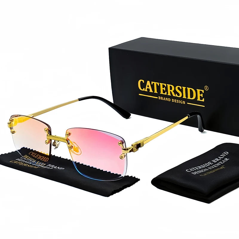 Occhiali Da Sole Rettangolari Caterside Punk In Metallo Lusso Senza Montatura Lenti Gradiente UV400 Uomo Donna Sport 2024