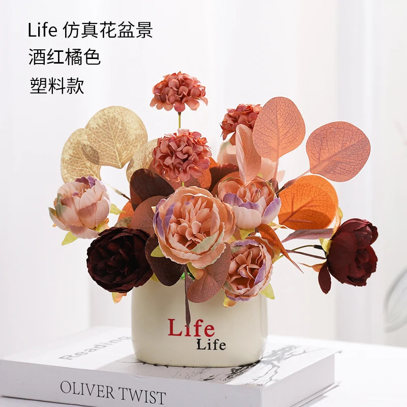 Pianta In Vaso di Plastica Artificiale 15 Centimetri Fiori Finti Decorazione Tavolo Casa Matrimonio Giardino