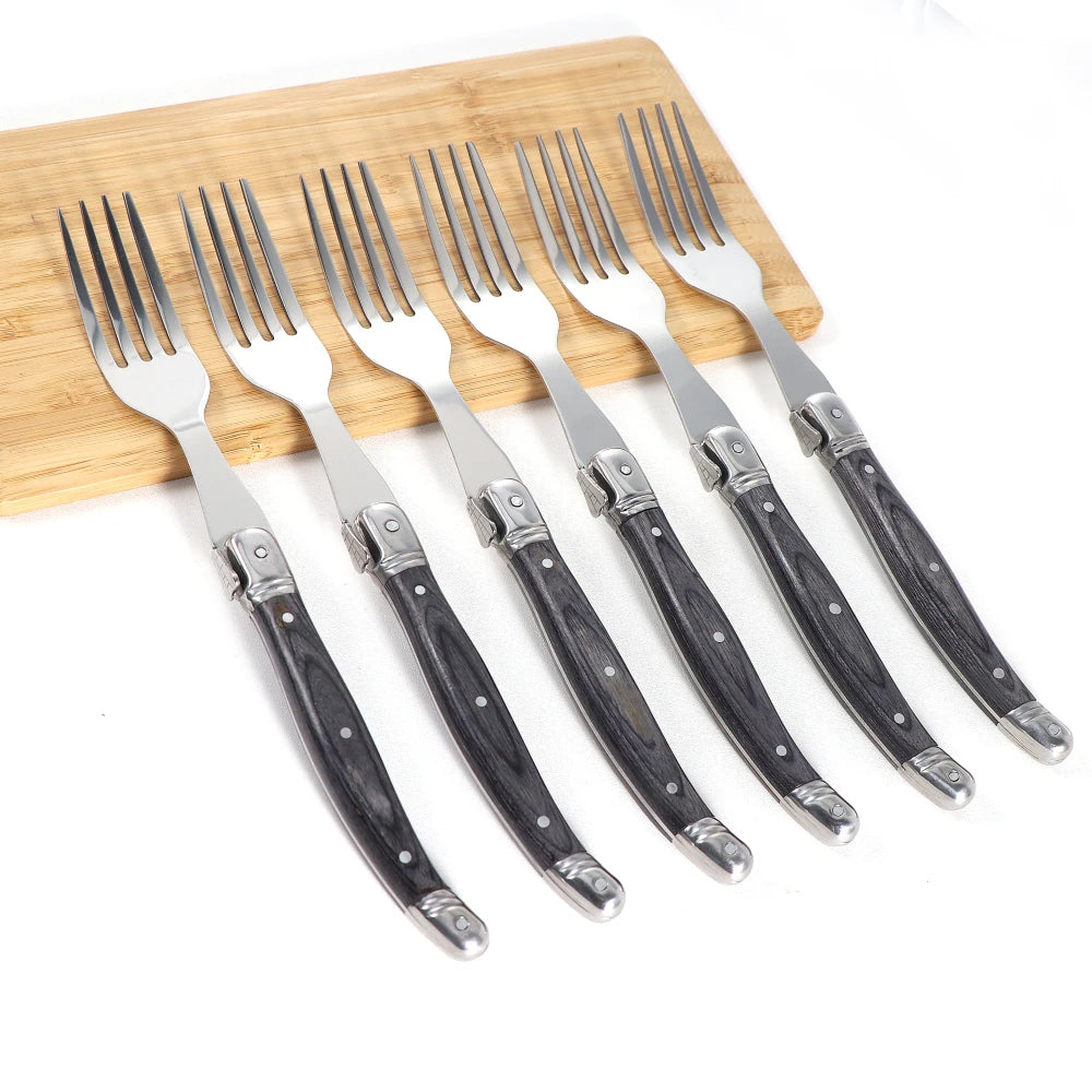 Jaswehome Elegante Set Di Forchette Da Bistecca Grigie Inox Con Manico In Legno Forchetta Da Insalata Regalo