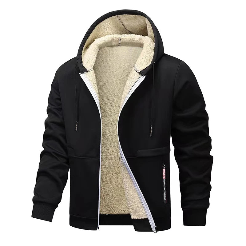 Felpa Con Cappuccio In Pile Pesante Foderata In Sherpa Con Cerniera Giacca Streetwear Calda Per Uomo