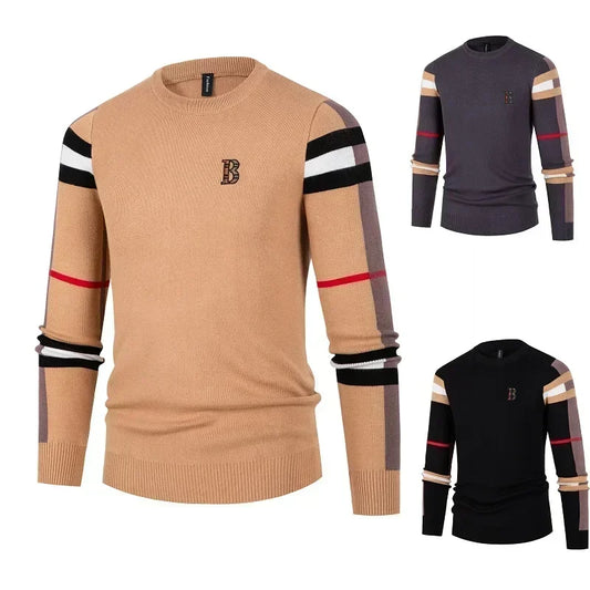 Maglione Da Uomo Lavorato A Maglia Pullover Autunno Inverno 2024 Morbido Caldo A Righe E Quadri Girocollo Moda Uomo