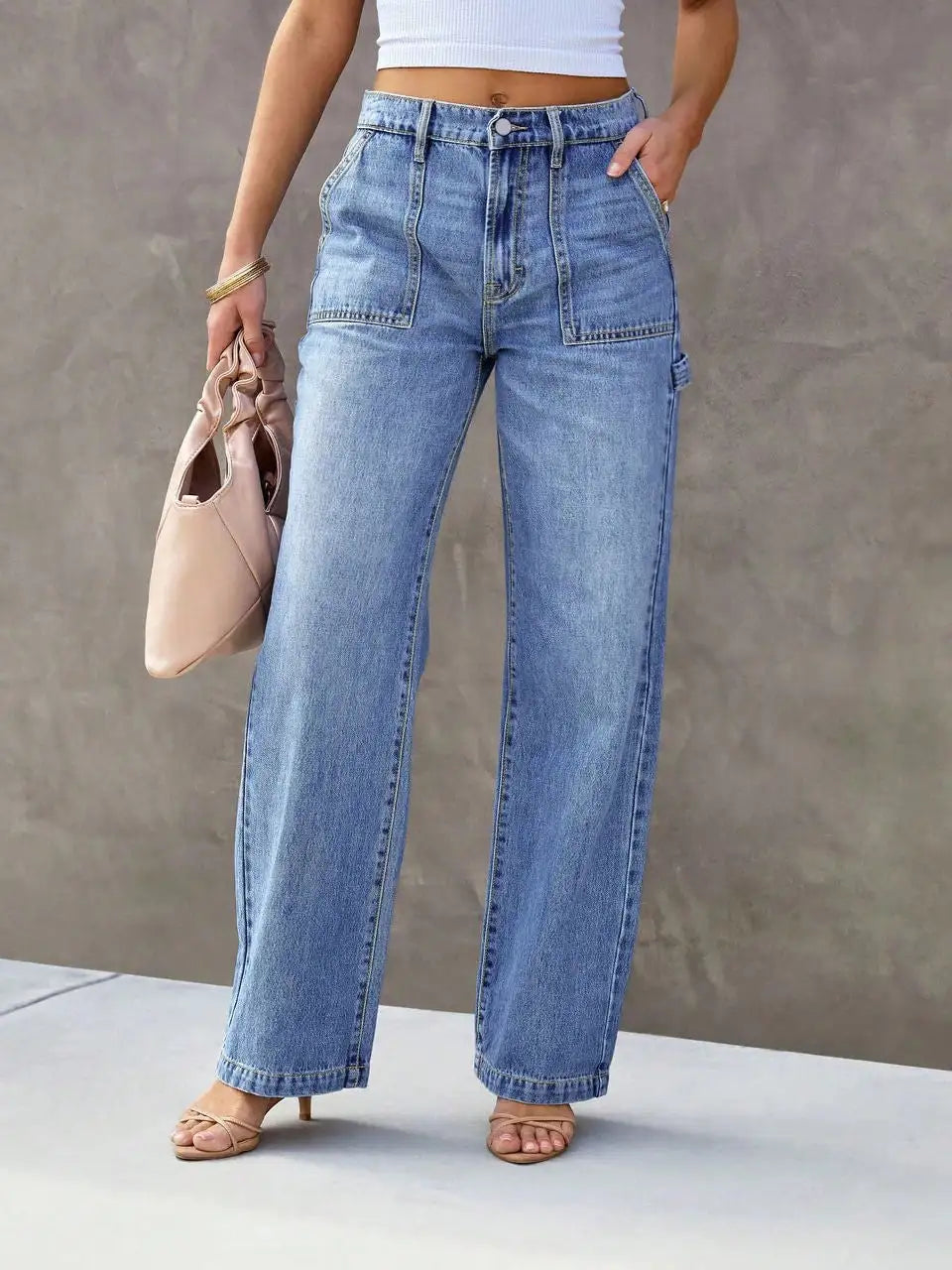 Jeans Da Donna A Gamba Larga Azzurri In Denim Eleganti E Comodi Per Uno Stile Semplice E Alla Moda