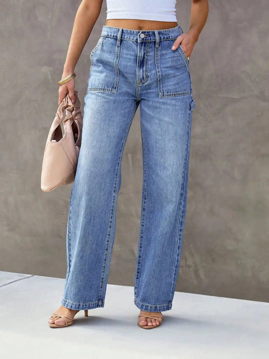Jeans Da Donna A Gamba Larga Azzurri In Denim Eleganti E Comodi Per Uno Stile Semplice E Alla Moda