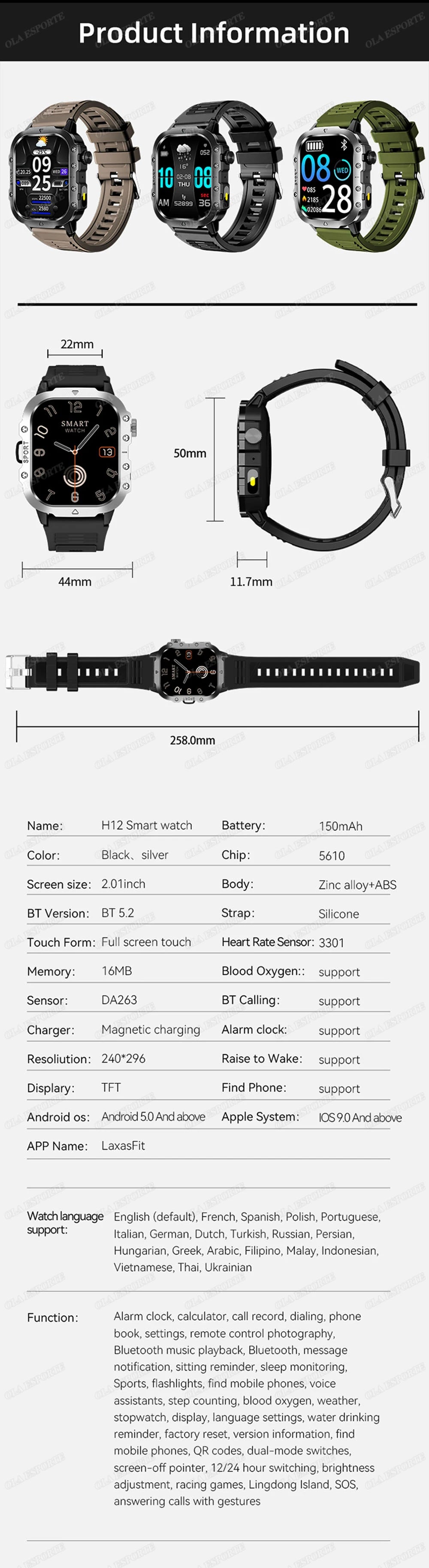 Smartwatch Militare Robusto 2026 Con GPS Chiamate Bluetooth Monitoraggio Salute Fitness Impermeabile 5ATM Per Uomo HW12