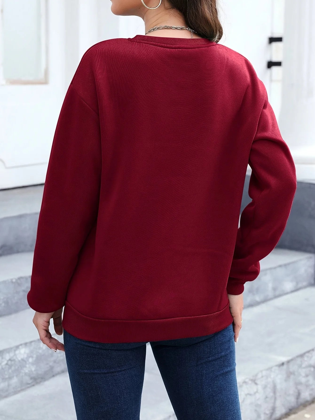 Felpa Donna Con Stampa Cuore Design Geometrico Manica Lunga Girocollo Lavabile In Lavatrice Vestibilità Regolare Autunno