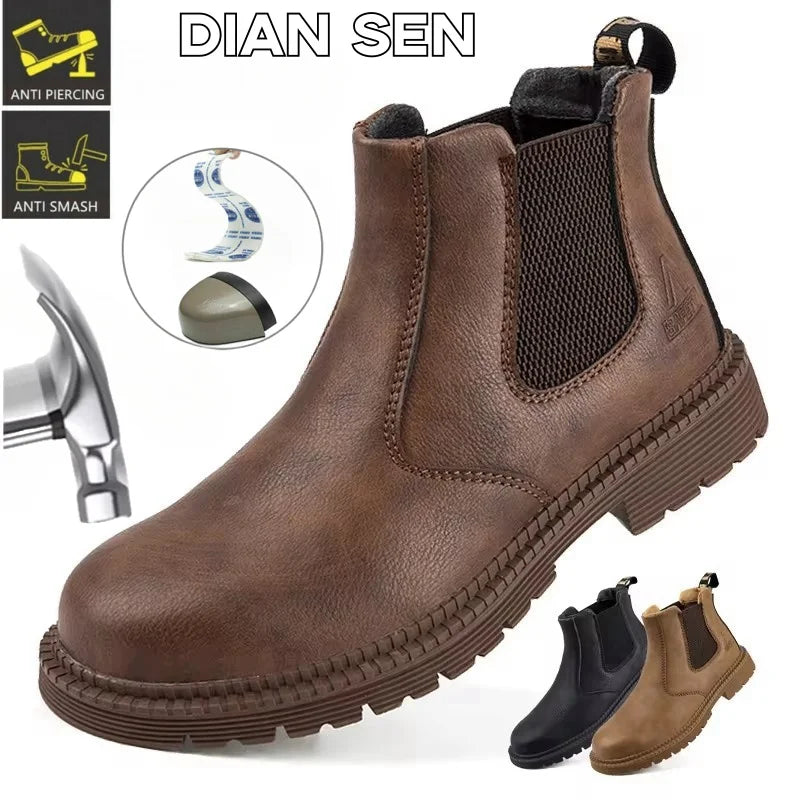 Scarpe Da Lavoro Antinfortunistiche Resistenti All Acqua Uomo Stivali In Pelle Con Testa In Acciaio Marrone