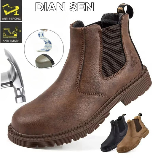 Scarpe Da Lavoro Antinfortunistiche Resistenti All Acqua Uomo Stivali In Pelle Con Testa In Acciaio Marrone