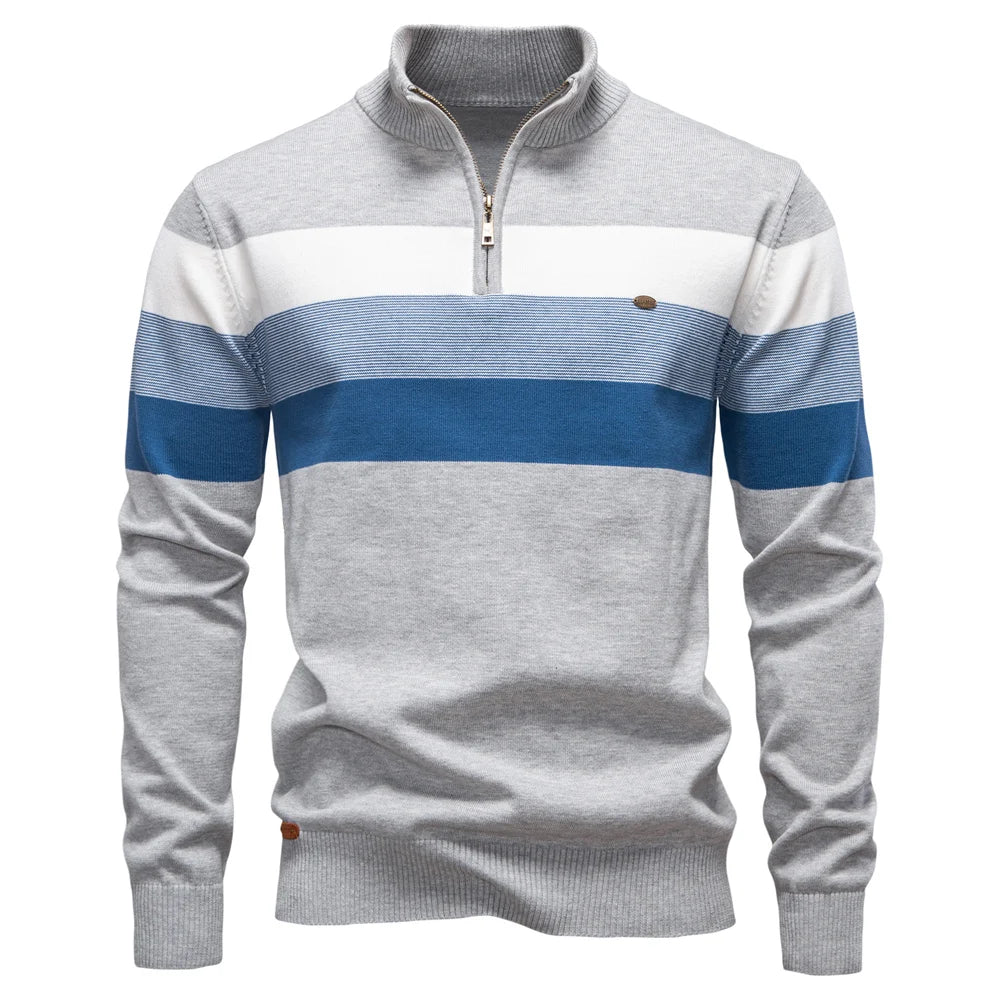 Maglione Patchwork Uomo AIOPESON Con Cerniera Zip Cotone Caldo Invernale Casual Confortevole