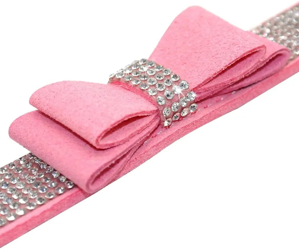 Guinzaglio Per Collare In Pelle Di Velluto Con Strass Bling E Decorazione Farfalla Accessori Di Moda