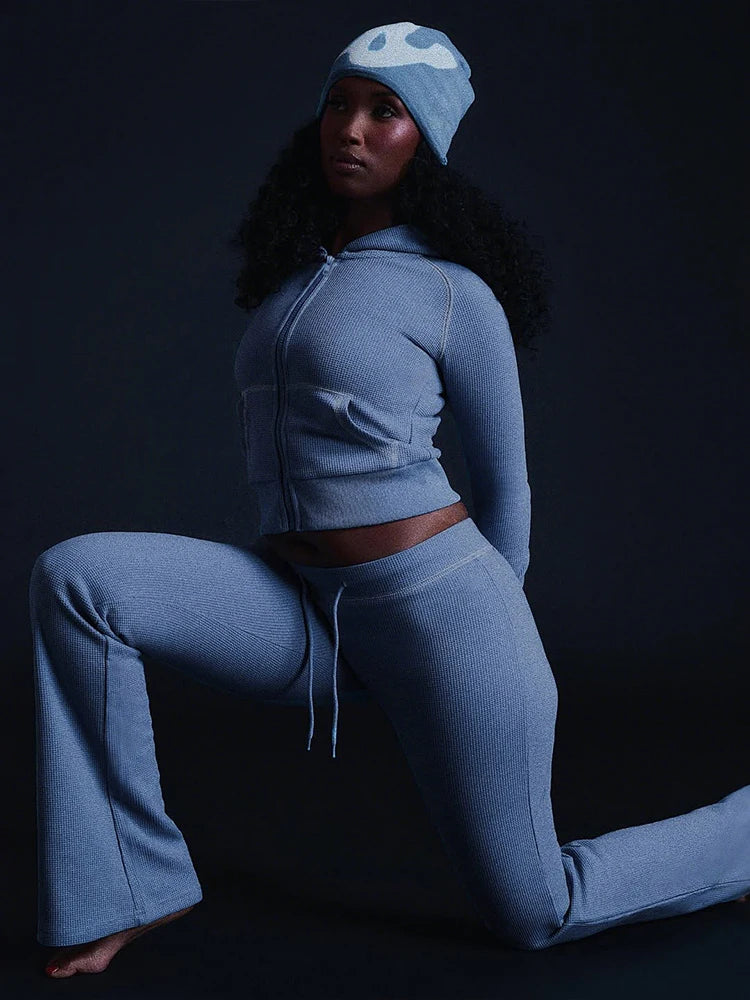 Weird Puss Tuta Donna Due Pezzi con Cappuccio Zip Tasca Giacca Pantaloni Svasati con Coulisse Casual Sportiva Slim Outfit